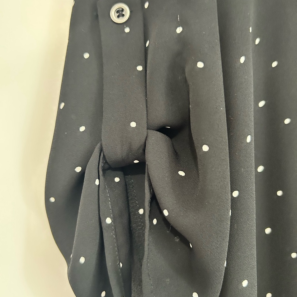 Lush Black with White Polka Dots, 3/4 Sleeve Relaxed Blouse - Picture 6 of 10